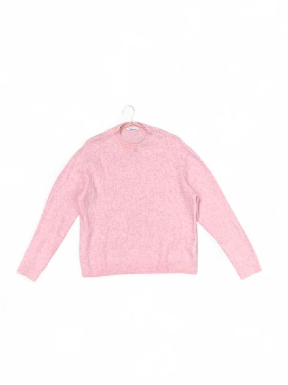 Zara Pink Alpaca Wool Blend Fuzzy Crewneck Sweater Size L